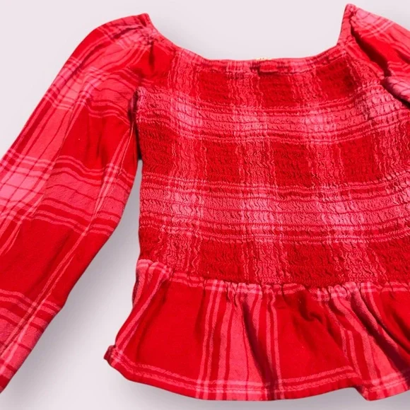 Thereabouts Charming Red And Pink Plaid Smocked Girls Blouse Size XS 6-6X - Picture 3 of 9